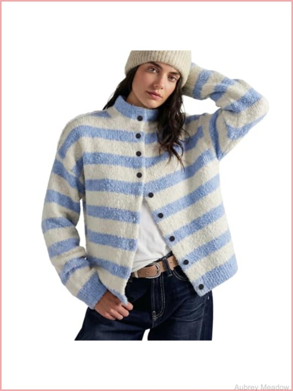 Women's Striped Cardigan Long Sleeve Button Down Knit Sweater Lightweight Fall